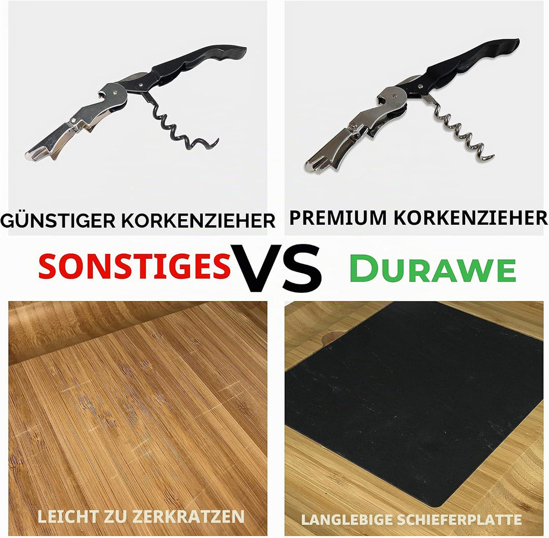 Bambus Käsebrett und Messer-Set Keramik-Schalen Weinöffner – 100% Bio-Holz Serviertablett Charcuteri