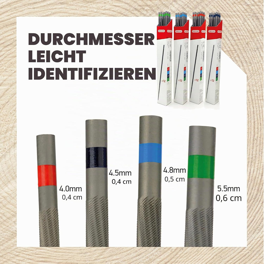 Oregon 70503 Rundfeile für Sägeketten 4,8mm 325 1,3mm 1,5mm u. 1,6mm Nut 12 Stück 4.8 Mm 3/16-4.8mm