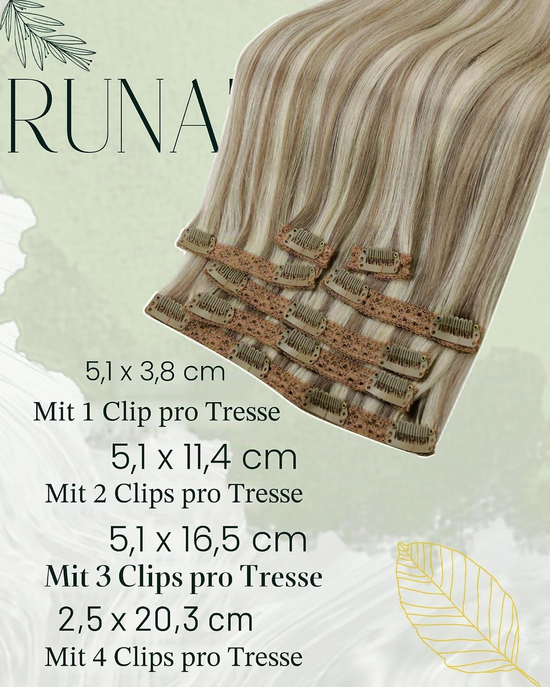 RUNATURE Extensions Echthaar Clip in Highlights Blond Braun 50cm Invisible Hair Extensions Clip in B