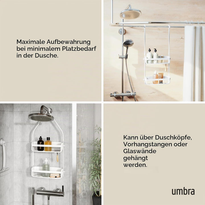 Umbra Flex Duschablage, Duschregal, Duschcaddy, Duschdiener, Weiss Weiss Duschablage mit 2 Fächern,