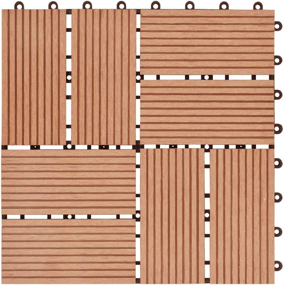 Festnight WPC Terrassendielen Terrassenplatten 30x30 cm 11er Spar Set für 1m² Teak in Holzoptik für
