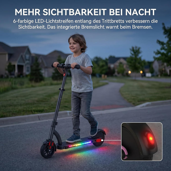 Caroma Kinder E Scooter für 6-12 Jahre, Doppeltes Bremssystem, 150W Motor bis 16 km/h, 12 km Reichwe