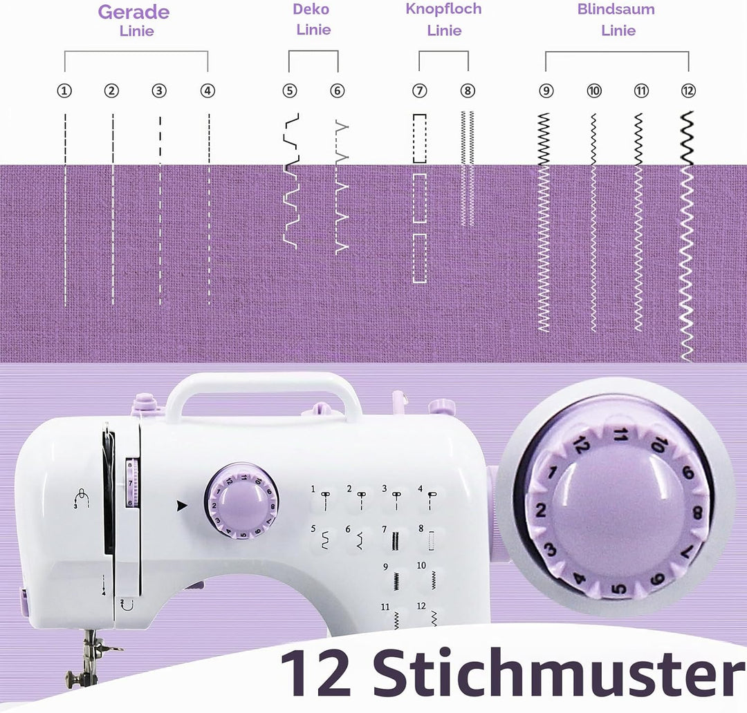 Nähmaschine für Kinder und Anfänger, Mini Sewing Machine, 12 Stichprogrammen Tragbare Elektrische Nä