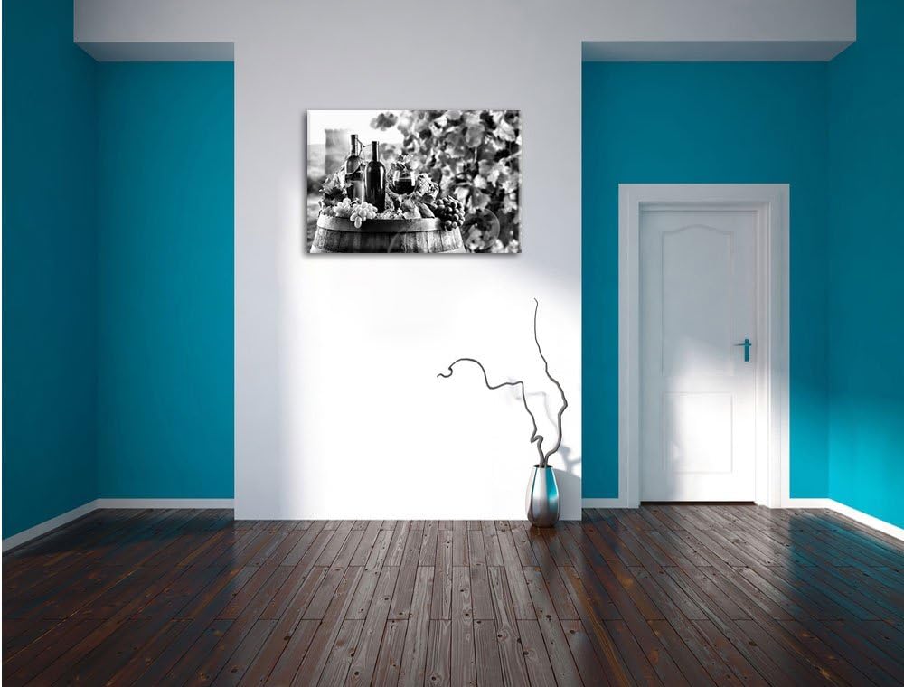 Pixxprint Monocrome, Weintrauben am Fass, Format: 100x70 auf Leinwand, 100x70
