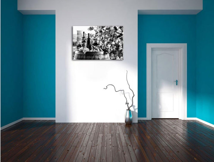 Pixxprint Monocrome, Weintrauben am Fass, Format: 100x70 auf Leinwand, 100x70