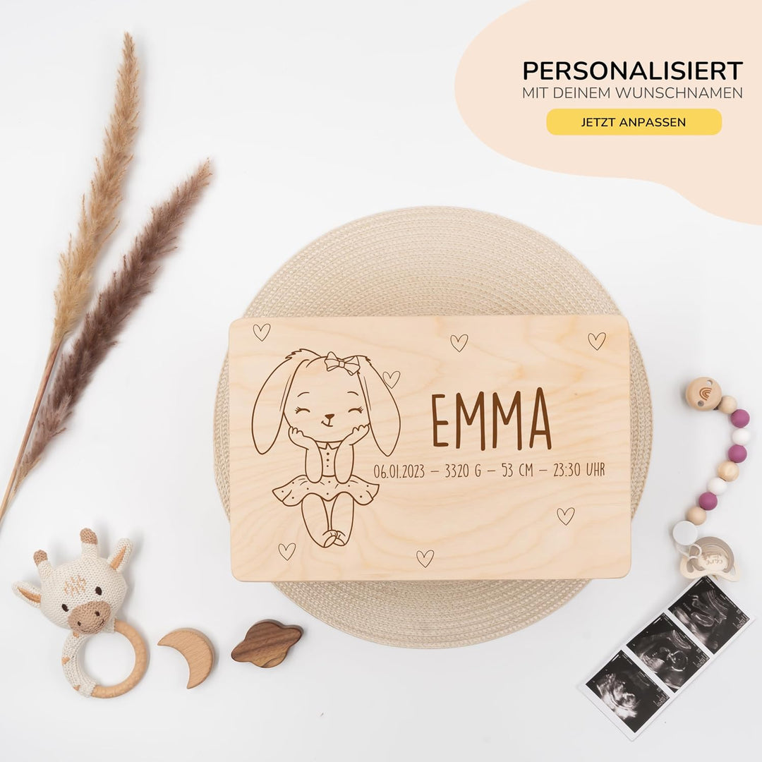 KIDSMOOD - Erinnerungsbox Baby, personalisierte Holzkiste mit Deckel, Ideal zur Aufbewahrung von Eri