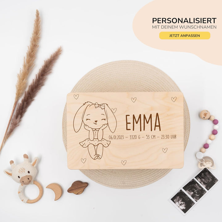 KIDSMOOD - Erinnerungsbox Baby, personalisierte Holzkiste mit Deckel, Ideal zur Aufbewahrung von Eri