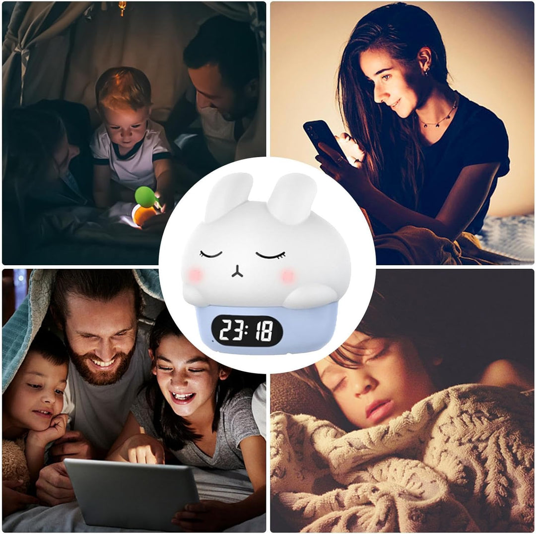 Bunny Alarm Clock, Rabbit Night Light, Sleep Training Alarm, Silicone Pat Light, Kids Wake Up Lamp,