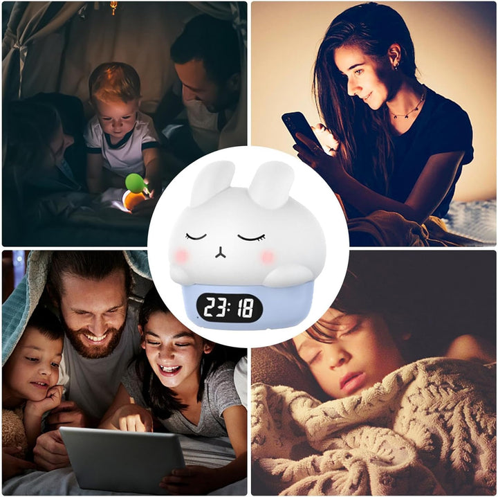 Bunny Alarm Clock, Rabbit Night Light, Sleep Training Alarm, Silicone Pat Light, Kids Wake Up Lamp,