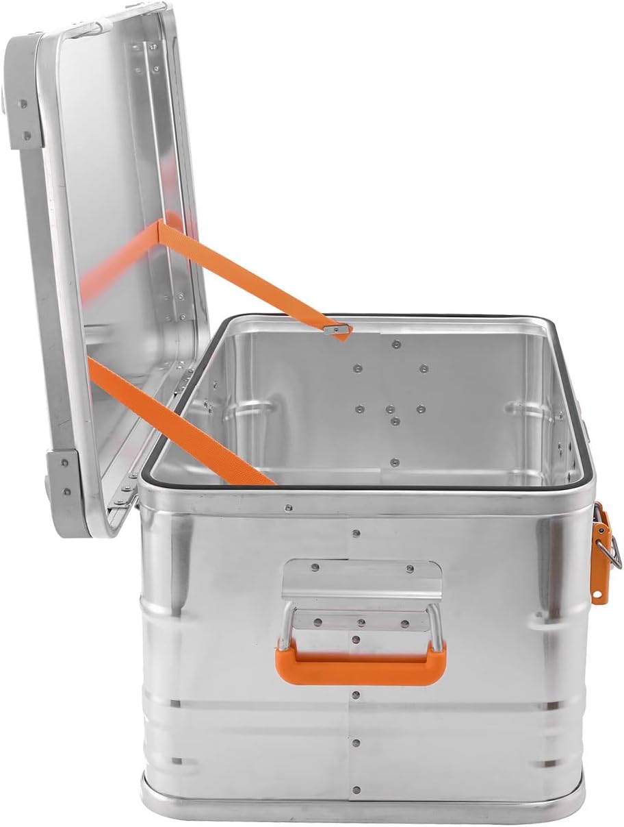 Alubox Alukiste abschliessbar E47 - Premium Aluminium Lagerbox 47 Liter - Deckel mit Aluminium Druck