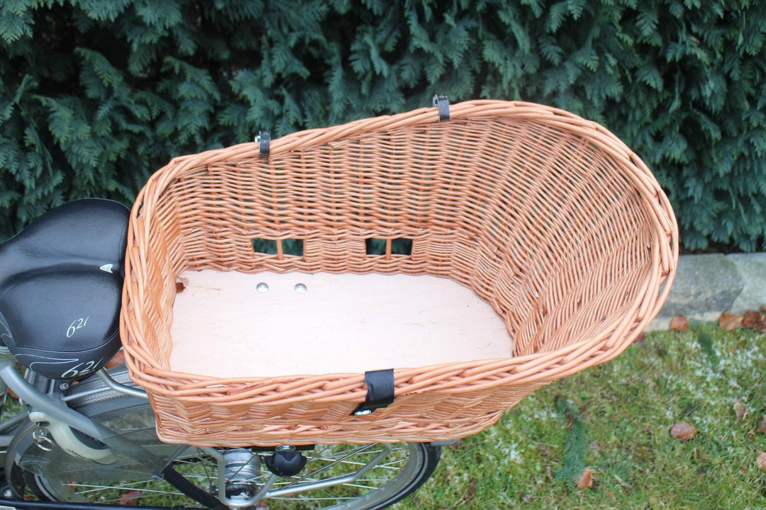 Marcus Hundefahrradkorb XL für Gepäckträger aus Weide mit Metallgitter und Kissen Gepäckträgerkorb E