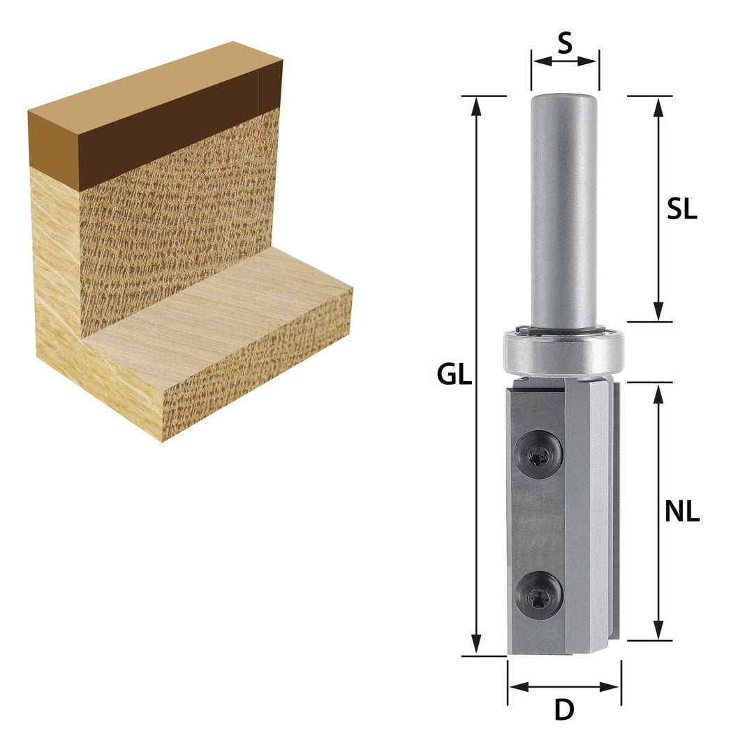 ENT 20322 Wendeplatten Bündigfräser HW, Schaft (S) 12 mm, Durchmesser (D) 22 mm, NL 49,5 mm, mit Kug