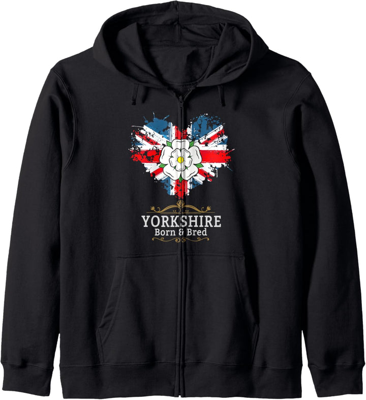 Yorkshire Born & Bred Idee für Frauen mit Union Jack Herz Kapuzenjacke