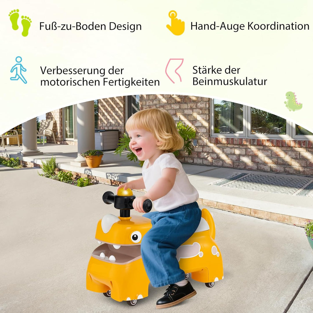 COSTWAY Rutschauto, Rutschfahrzeug mit Stauraum unter dem Sitz, Dinosaurier Schiebauto mit Lichter &