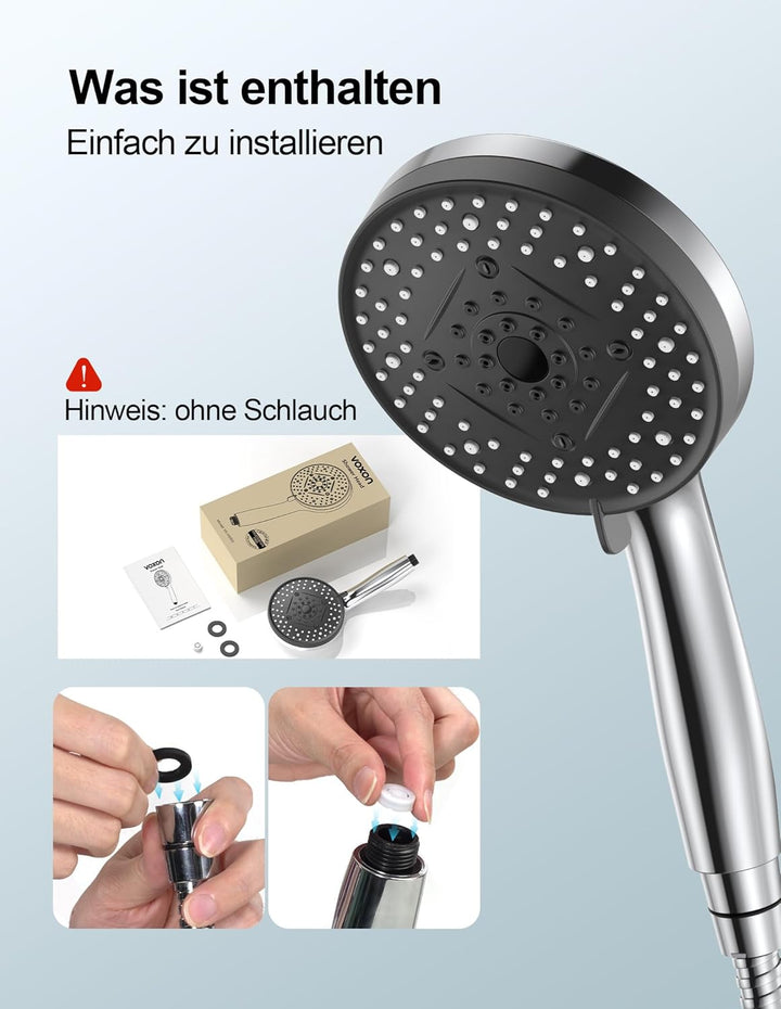 VOXON Duschkopf Wassersparend, Duschbrause mit 10 Strahlarten, Handbrause rund (130 mm), Grossem Reg