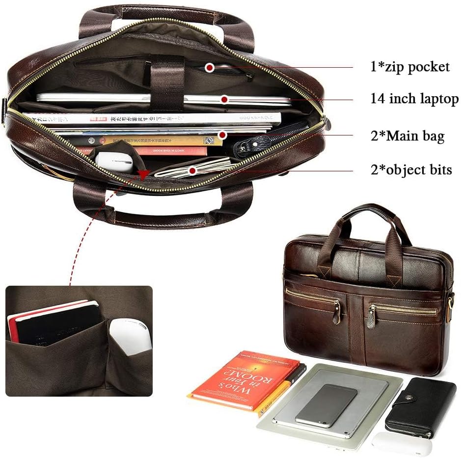 Businesstasche Herren Leder Aktentasche Männer Handtasche Vintage Laptoptasche Arbeitstasche Umhänge