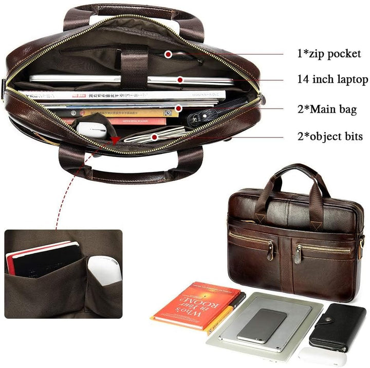 Businesstasche Herren Leder Aktentasche Männer Handtasche Vintage Laptoptasche Arbeitstasche Umhänge