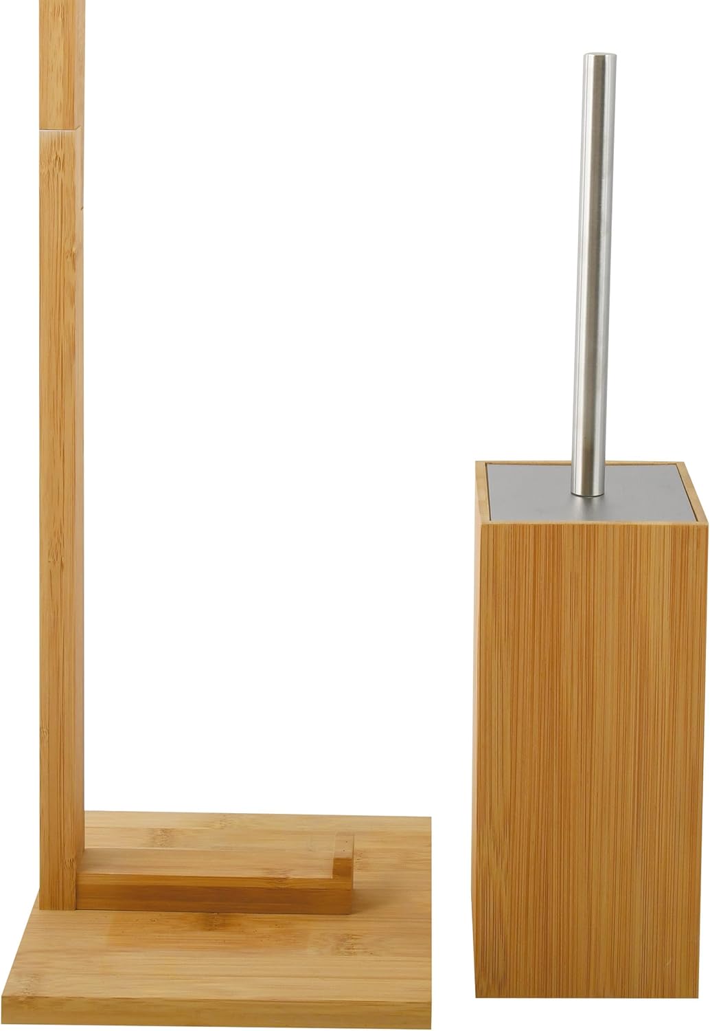 MSV 140632 WC Garnitur aus Bambus Toilettenpapierhalter aus Holz mit separatem Kunststoffbehälter