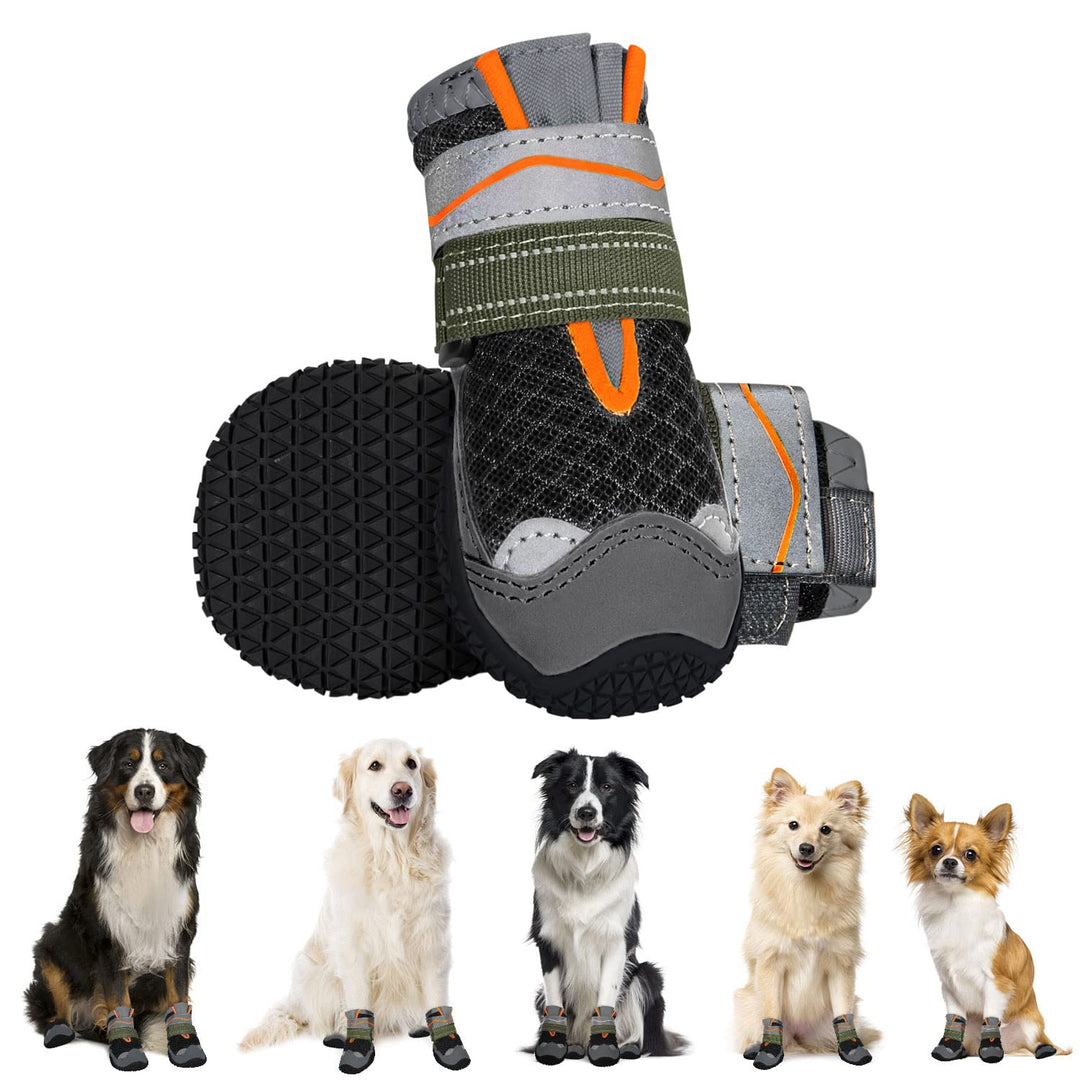 Hundeschuhe Pfotenschutz, 2 Stück atmungsaktiv Hundeschuhe mit Rutschfester Sohle und reflektierende