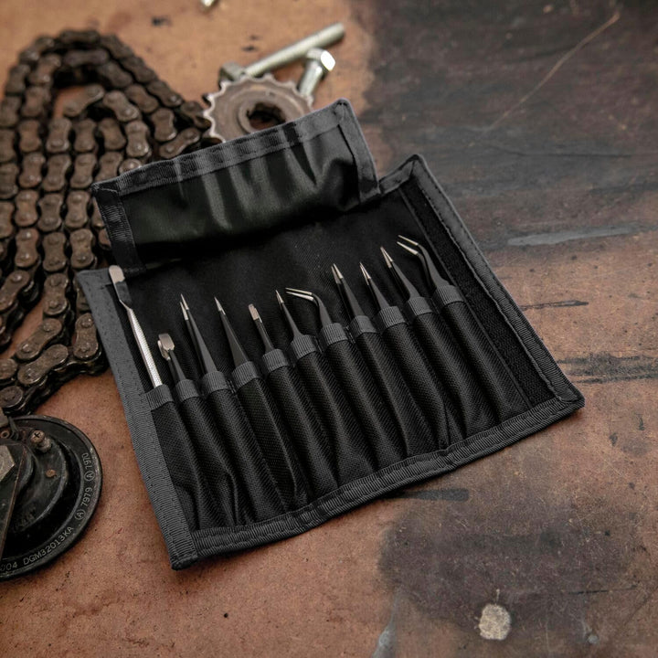WGB ESD Pinzetten Set inklusive Rolltasche und Schutz vor elektrostatischer Entladung, Präzisionspin