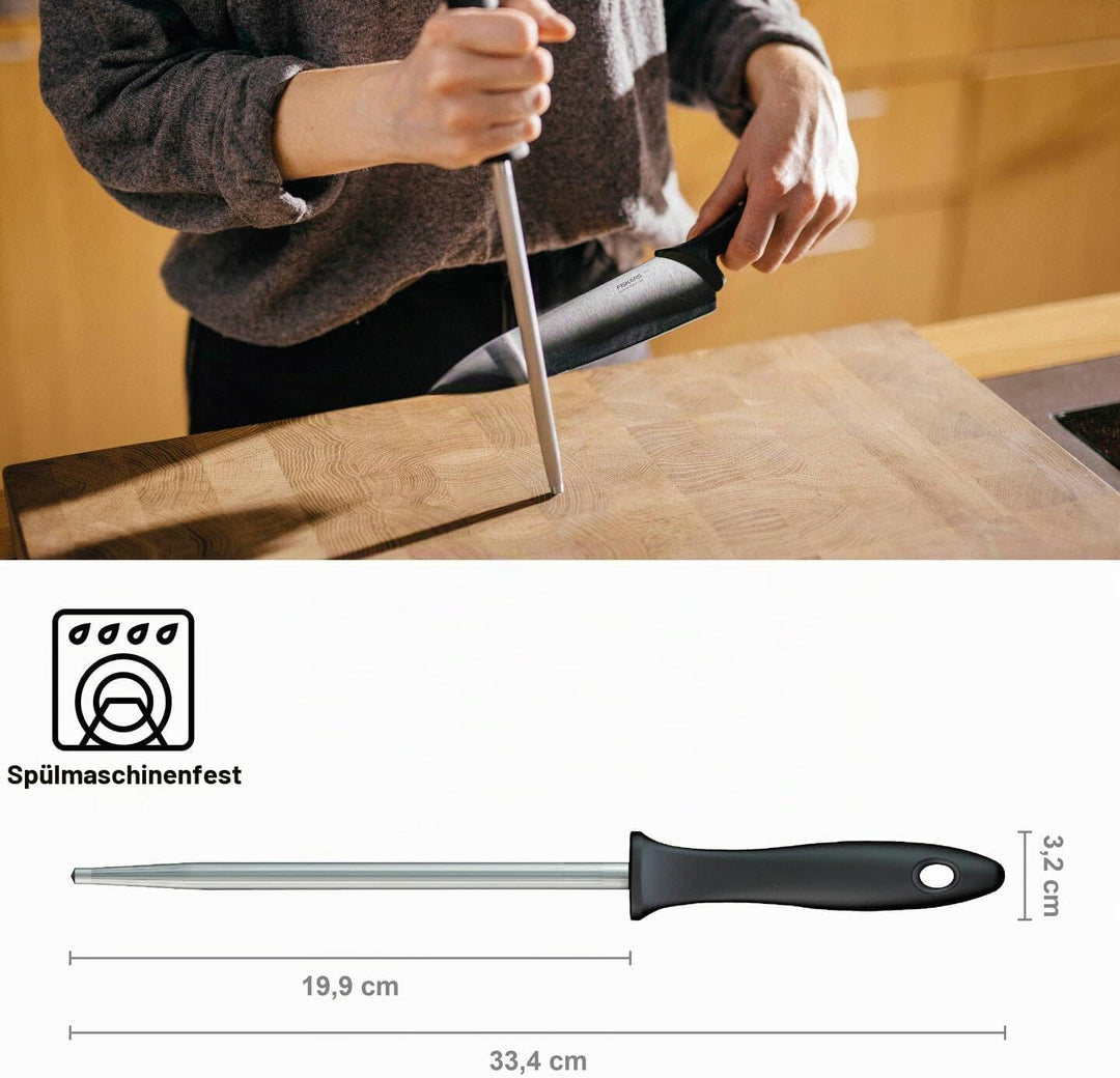 Fiskars Wetzstahl mit Kunststoffgriff, Essential, Rostfreier Edelstahl, HRC 53, Klingenlänge: 20 cm,