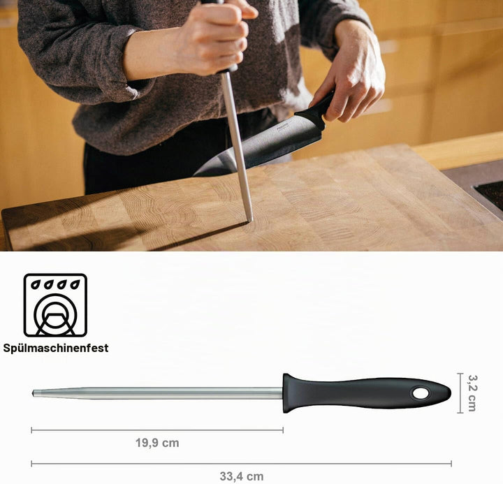 Fiskars Wetzstahl mit Kunststoffgriff, Essential, Rostfreier Edelstahl, HRC 53, Klingenlänge: 20 cm,