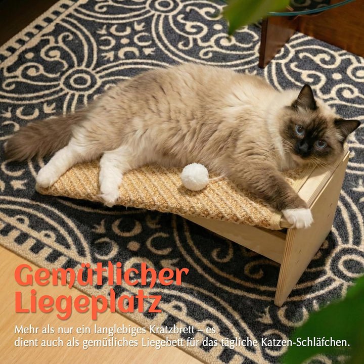 PETKARAY Kratzbrett Katze, 65 cm Kratzsäule aus natürlichem Sisal mit Rampe, stabiles L-förmiges Kat