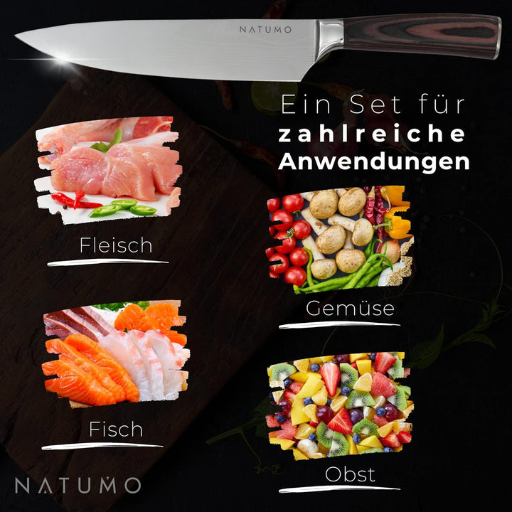 NATUMO Küchenmesser Set 5-teilig. scharfes Messerset Profi aus Allzweckmesser, Fleischmesser, Gemüse