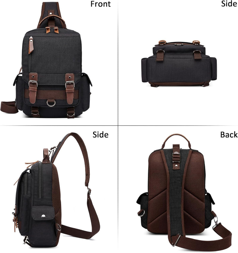 DORRISO Brusttasche Herren Mode Grosse Kapazität Schultertasche für 10,9 Zoll iPad mit Griff Mehrere