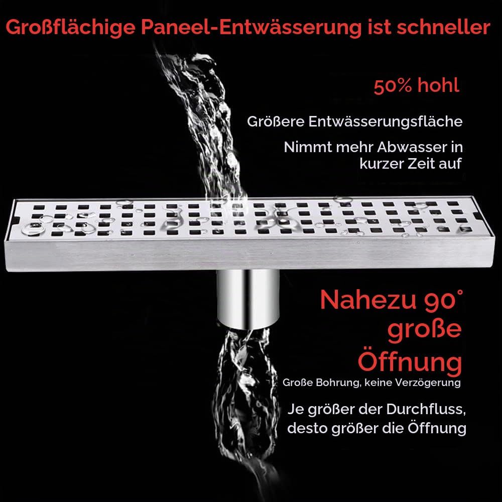 WOLFBIRD 30CM Duschrinne Edelstahl Ablaufrinne Bodenablauf,Selbstreinigender Siphon mit Geruchsstop,