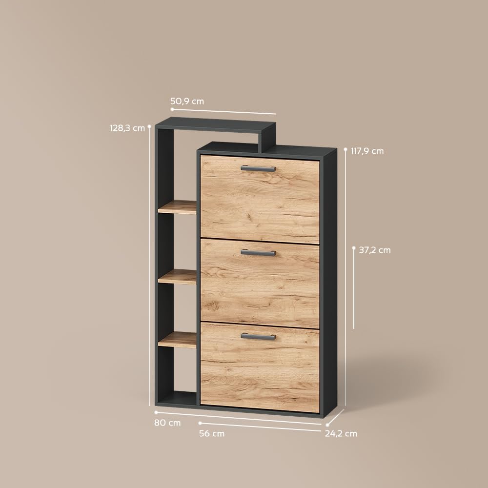 Livinity Schuhkipper Ortello, Goldkraft Eiche/Anthrazit, 80 x 128.3 cm mit 3 Fächern Goldkraft Oak/A