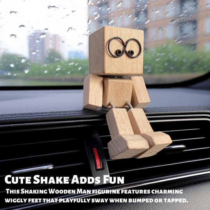 Wackelnder Holzmann Auto, Schüttelmann aus Holz Wackelfigur mit 12 Magnetischen Ausdrücken Schwankt,