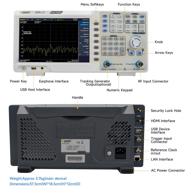 OWON XSA805-TG 9-Zoll-LCD-Spektrumanalysator mit Tracking-Generator, Frequenzbereich 9 kHz bis 500 M