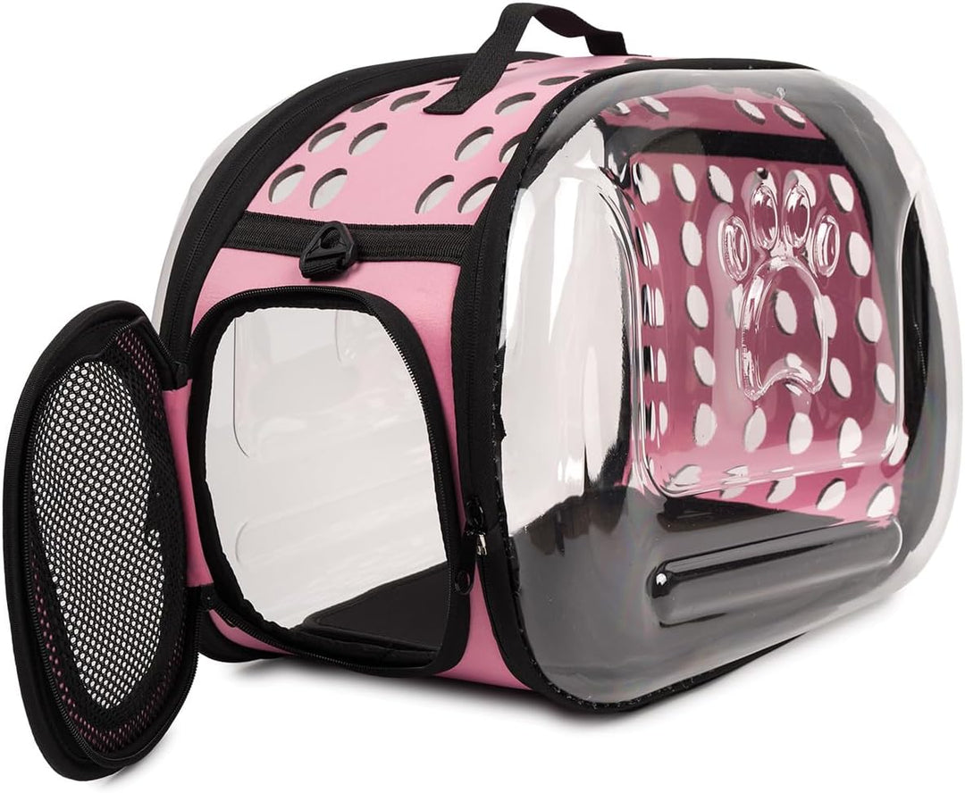 Durchsichtiger Haustiertransporter - Tragetasche für Reisen S/L transportbox Reisebox für Tiere (Ros