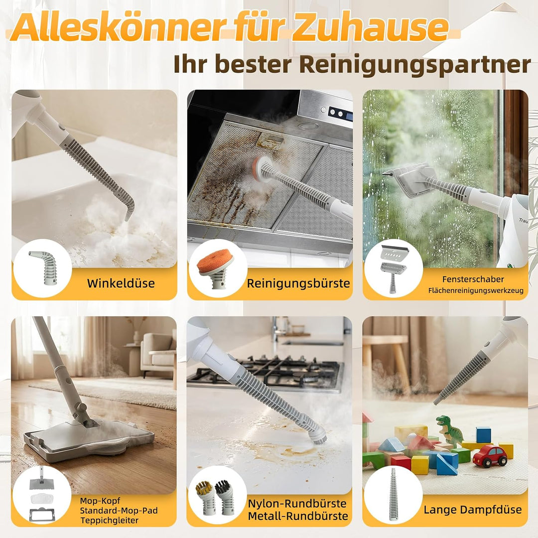 Dampfreiniger, 10-in-1 Handdampfreiniger, 15S Schnelle Aufheizung Dampfwischer, 450 ml Druck-Mehrzwe