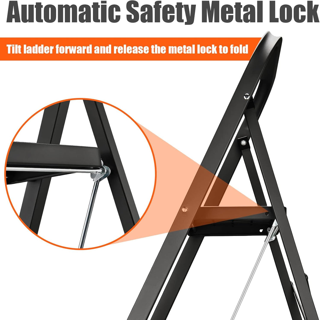 HBTower Leiter 3 Stufen Klappbar, Trittleiter mit Anti-Rutsch-Pedal, 20 cm breite Stufen, 150KGS Kap