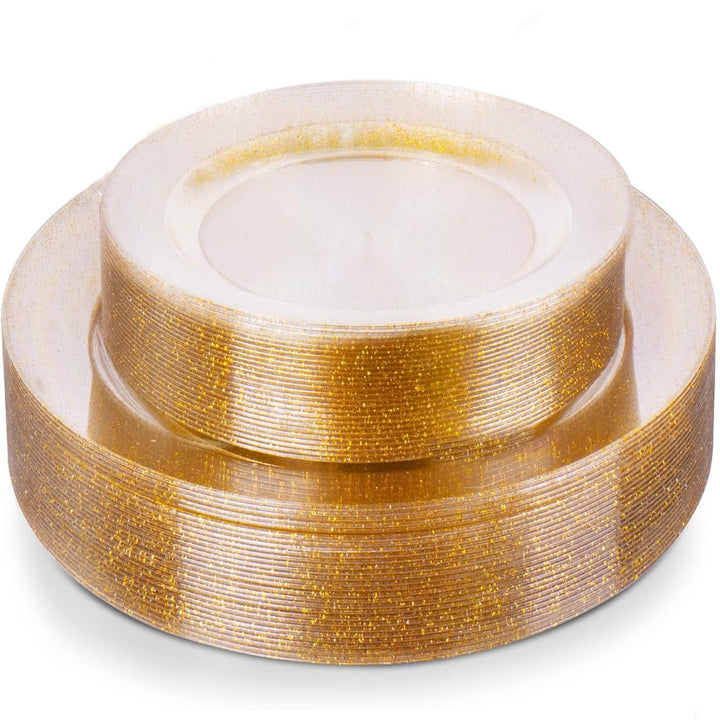 40 Transparenter Plastikteller Gold mit 2 Grössen Mehrweg Kunststoffteller 19cm und 26cm Stabiles Pl
