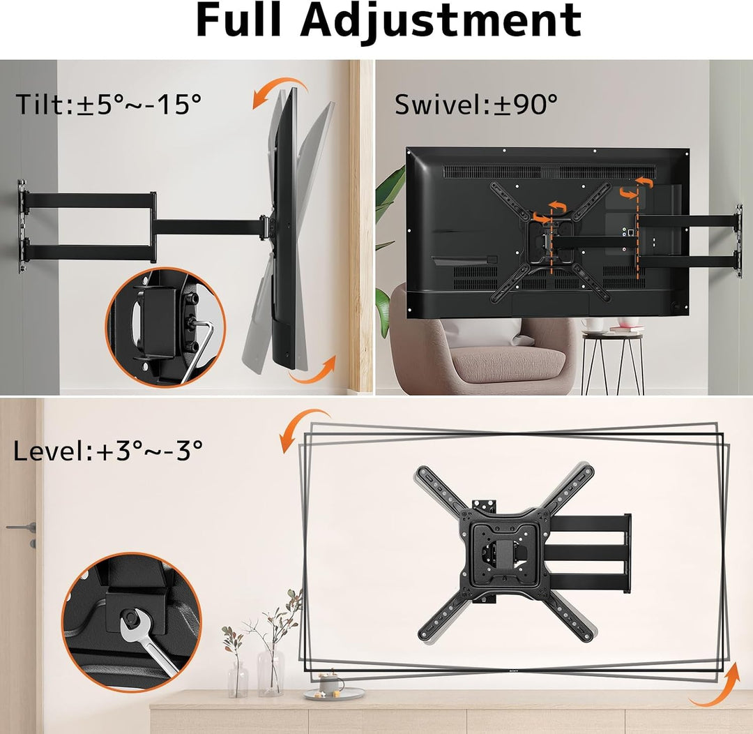 TV Wandhalterung mit 728 mm langem Schwenkarm, für 23–65 Zoll Fernseher, neigbar &amp; drehbar, VESA 400