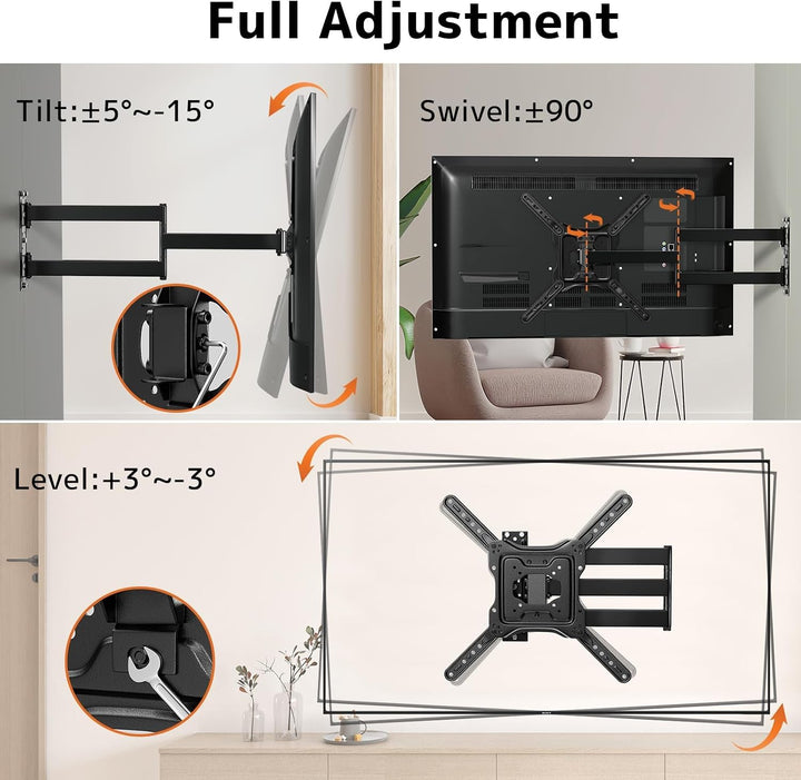 TV Wandhalterung mit 728 mm langem Schwenkarm, für 23–65 Zoll Fernseher, neigbar &amp; drehbar, VESA 400