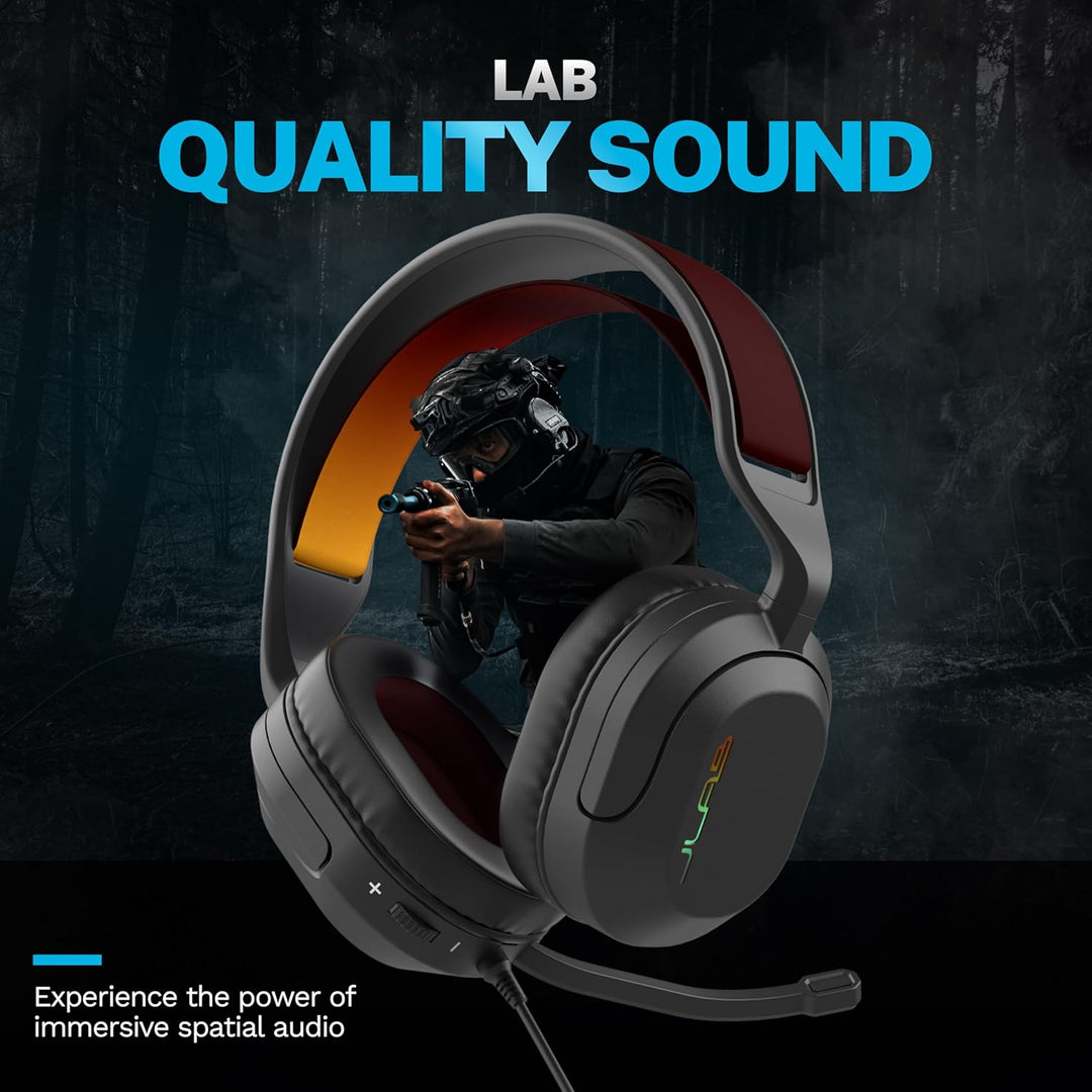 JLab Nightfall Over-Ear-Gaming-Headset mit Mikrofon für PC/Xbox/PS5/PS4/Nintendo Switch – 50-mm-Tre