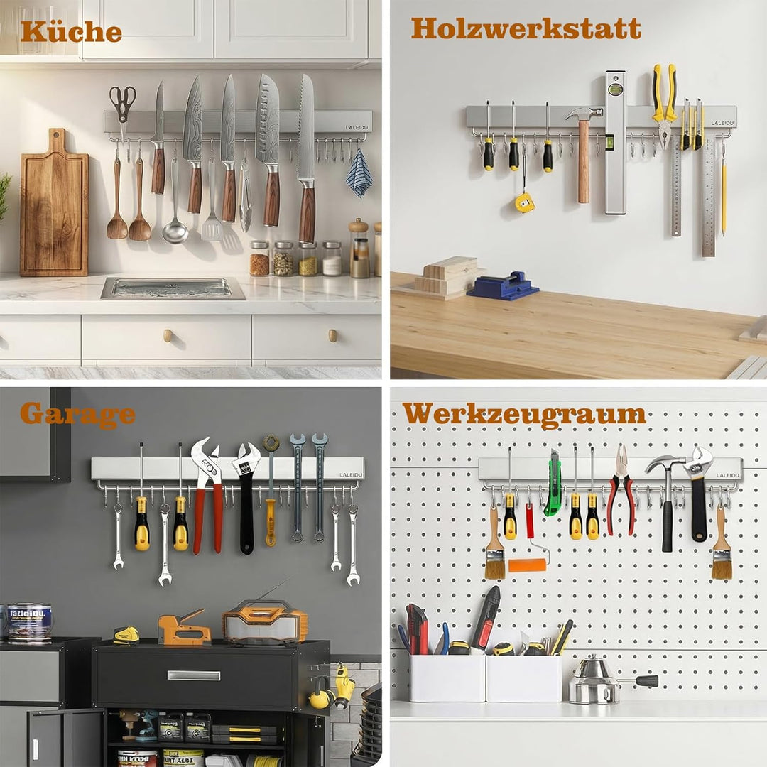 Magnetleiste Messer 59 CM - Starker Magnetischer Messerhalter mit Klebeband/Schrauben/ 15 Haken - Ed