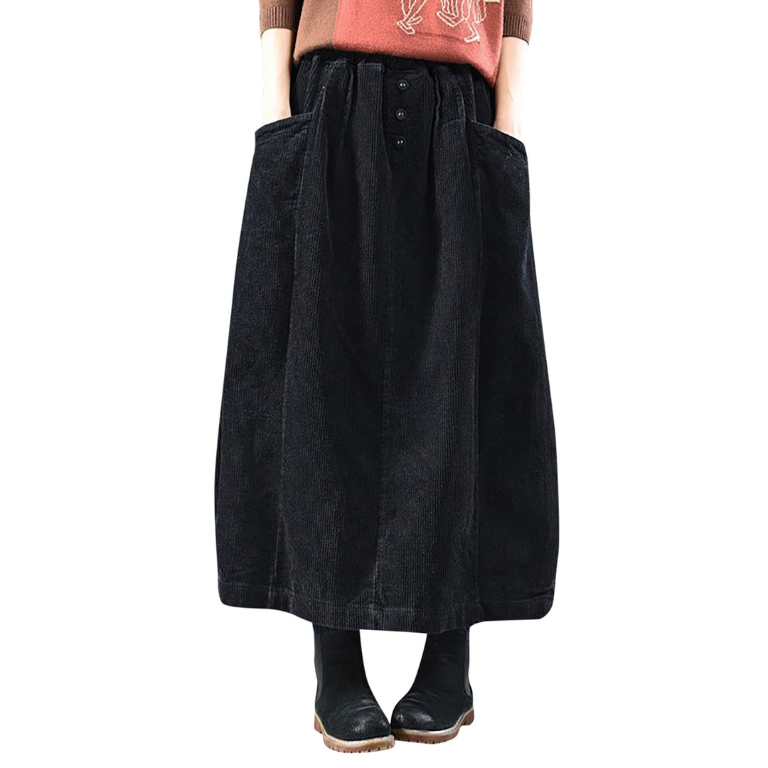 Generisch 2025 Damenrock Winter Cordrock Frauen Midi Lange Röcke Weibliche elastische Taille A-Linie