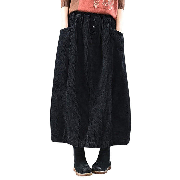 Generisch 2025 Damenrock Winter Cordrock Frauen Midi Lange Röcke Weibliche elastische Taille A-Linie