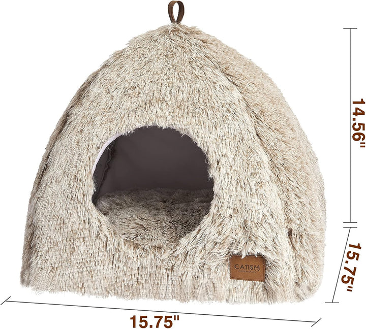 CATISM Katzenbett Waschbar Katzenschlafplatz für Katzen Katzenhöhle Plüsch Haustier Katzenkopfkissen
