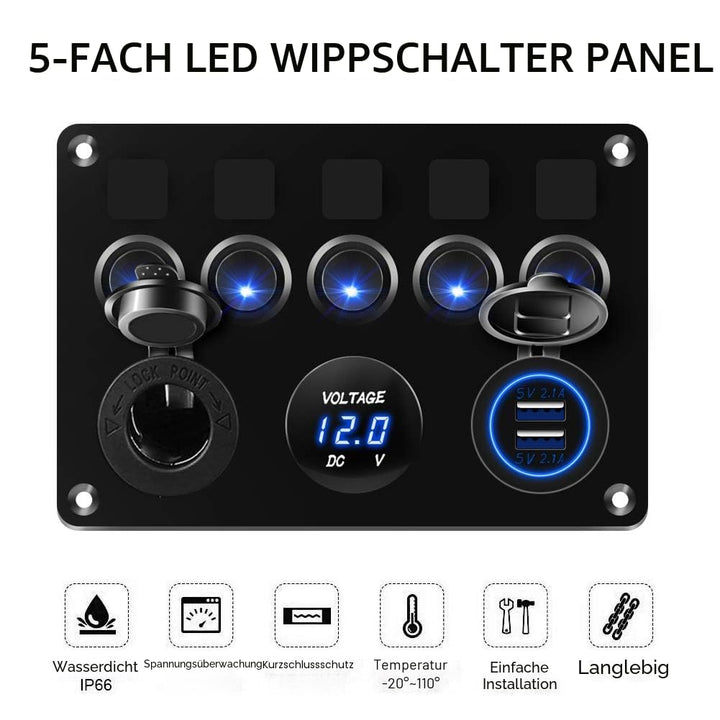 KAOLAI Schalter Panel 12V/24V 4.2A IP65 Wasserdicht Schalter Panel 12V Camper Dual-USB-Ladegerät LED