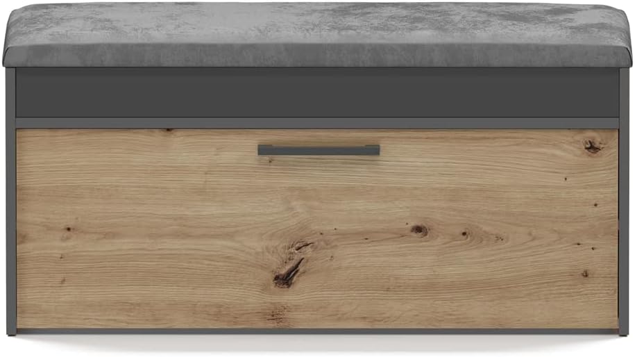 VBChome Schuhschrank mit Sitzfläche und Stauraum 100 x 35 x 49 cm Eiche Artisan - Antrazit Griffe Sc