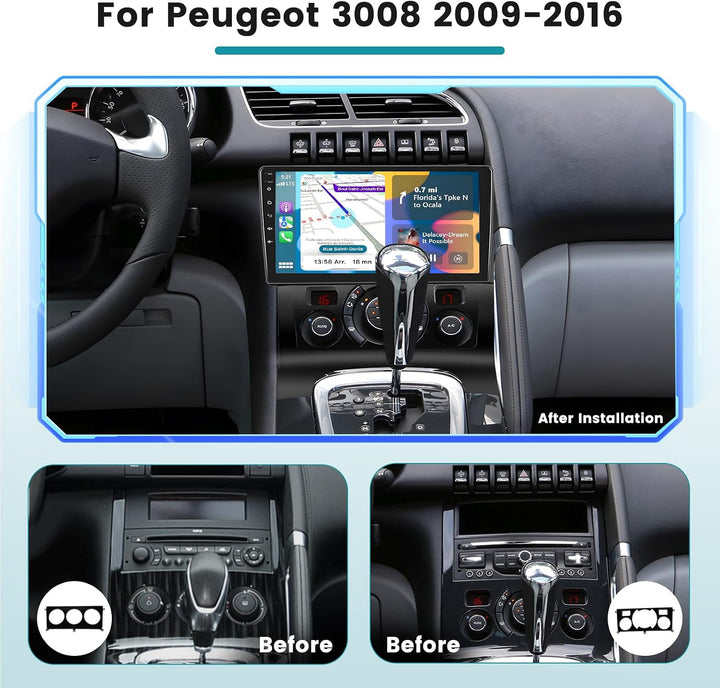 Hikity 2G 64G Android 15 Autoradio Für Peugeot 3008 2009-2015 mit Wireless Carplay Android Auto,9 Zo