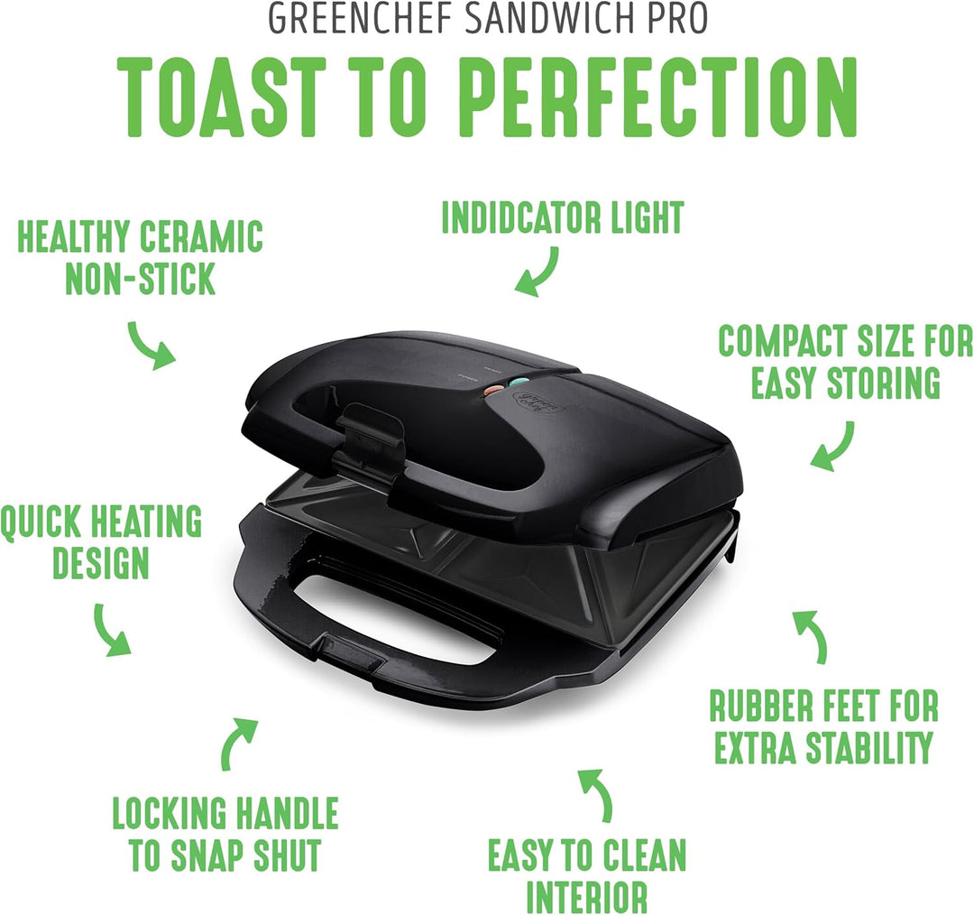 GreenChef Electric Sandwichmaker, PFAS-freie Gesunde Keramik-Antihaft, Panini, Sandwichtoasts, Grill