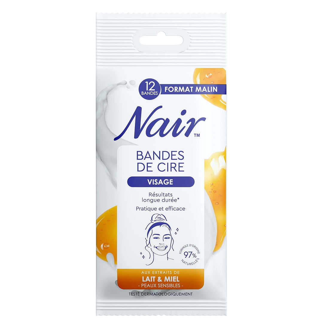 NAIR - Kaltes Wachsstreifen für Gesicht, empfindliche Haut, mit Milchextrakt &amp; Honig, 97% natürliche