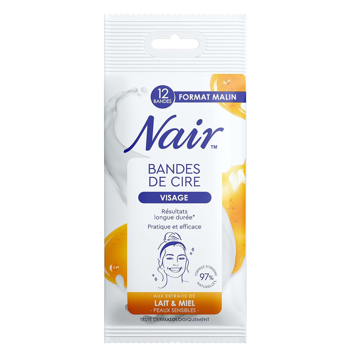 NAIR - Kaltes Wachsstreifen für Gesicht, empfindliche Haut, mit Milchextrakt &amp; Honig, 97% natürliche